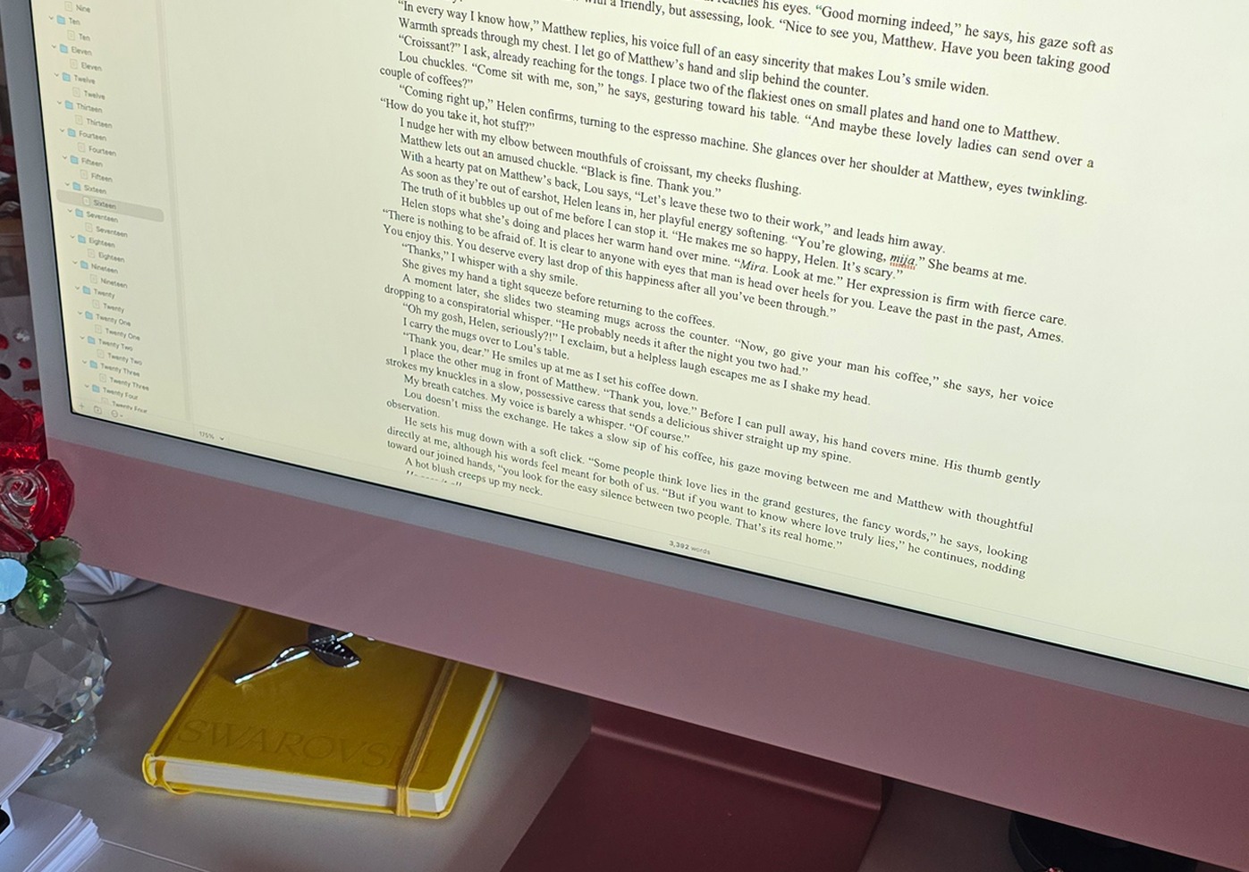 Love Lies final act outline and creative workspace