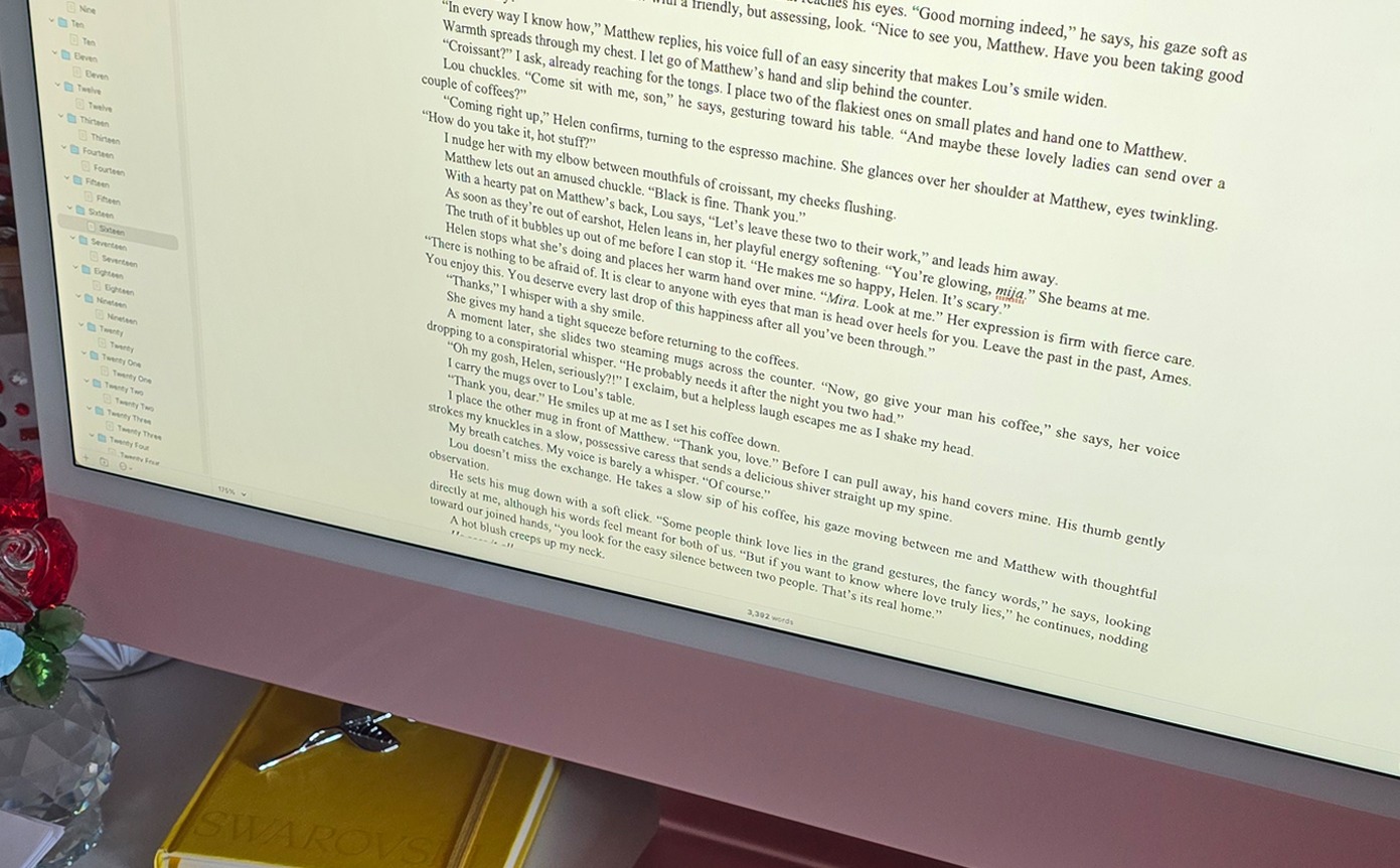 Love Lies final act outline and creative workspace