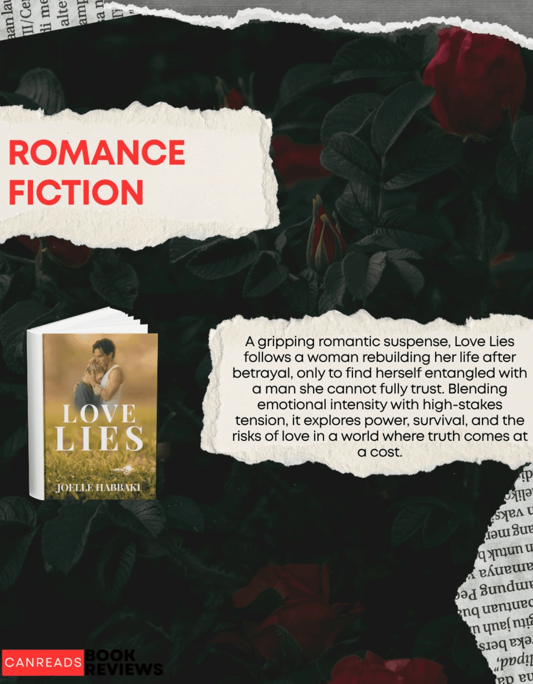 CANREADS Book Reviews feature for Love Lies by Joelle Habbaki describing the novel as romantic suspense