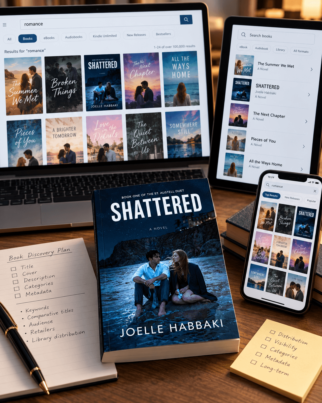 Romance books displayed for reader discovery