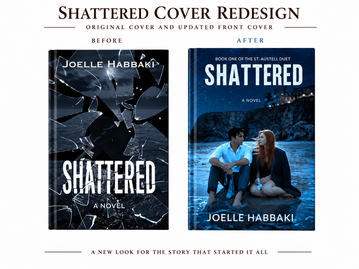 Shattered original cover and new edition cover side by side